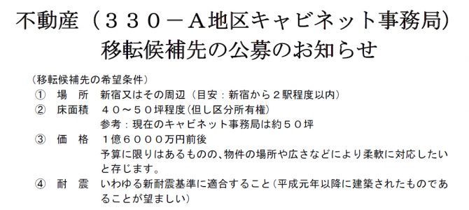 不動産(330-A地区キャビネット事務局) 移転候補先の公募のお知らせ 12月1日 不動産(330-A地区キャビネット事務局) 移転候補先の公募のお知らせ 12月1日